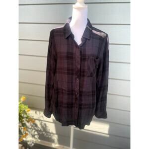 Rails Size Small‎ Women's Shirt Button-Up Plaid Long Sleeve Black & Purple
